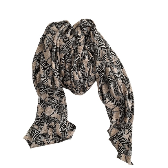J.Crew Luxurious Zebra Print Scarf 33”x 70” Neutral Safari Novelty Soft Chic - Picture 1 of 6